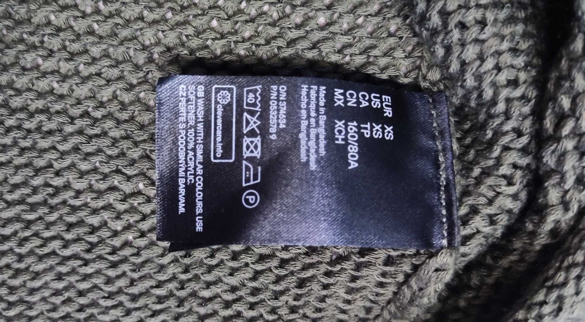 H&M Super Sweter XS pulower khaki zielony oliwkowy długi rękaw 34