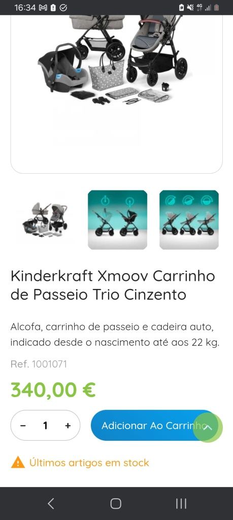 Carrinho kindercraft alcofa , cadeira e ovo