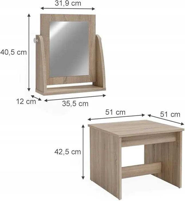 Taboret i lustro do toaletki Hoker Dąb Sonoma