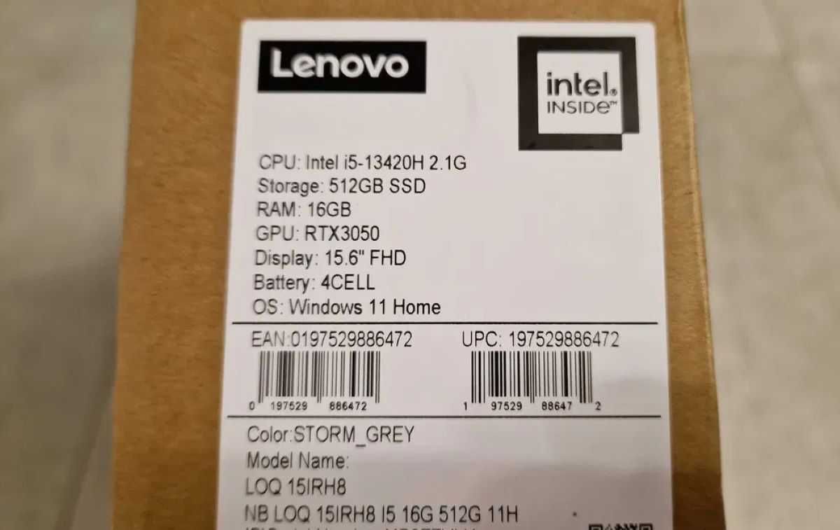 Laptop Lenovo LOQ 15IRH8 RTX 3050 6GB