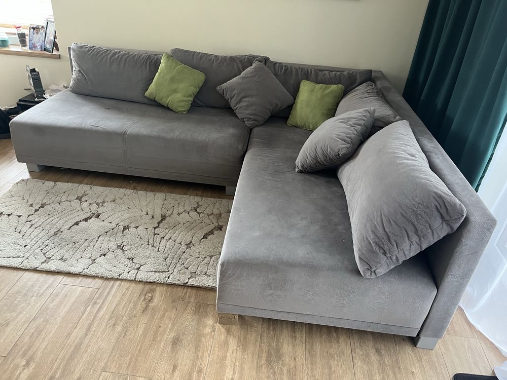 Sofa szara Duza w krztalcie L prawa z funkcja spania