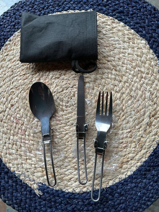 Столовий набір 3шт виделка ложка ніж розкладний походний нержавійка