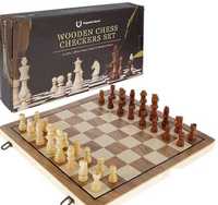 Magnetyczne szachy drewniane, klasyczne, zestaw 2w1, NOWE, Premium
