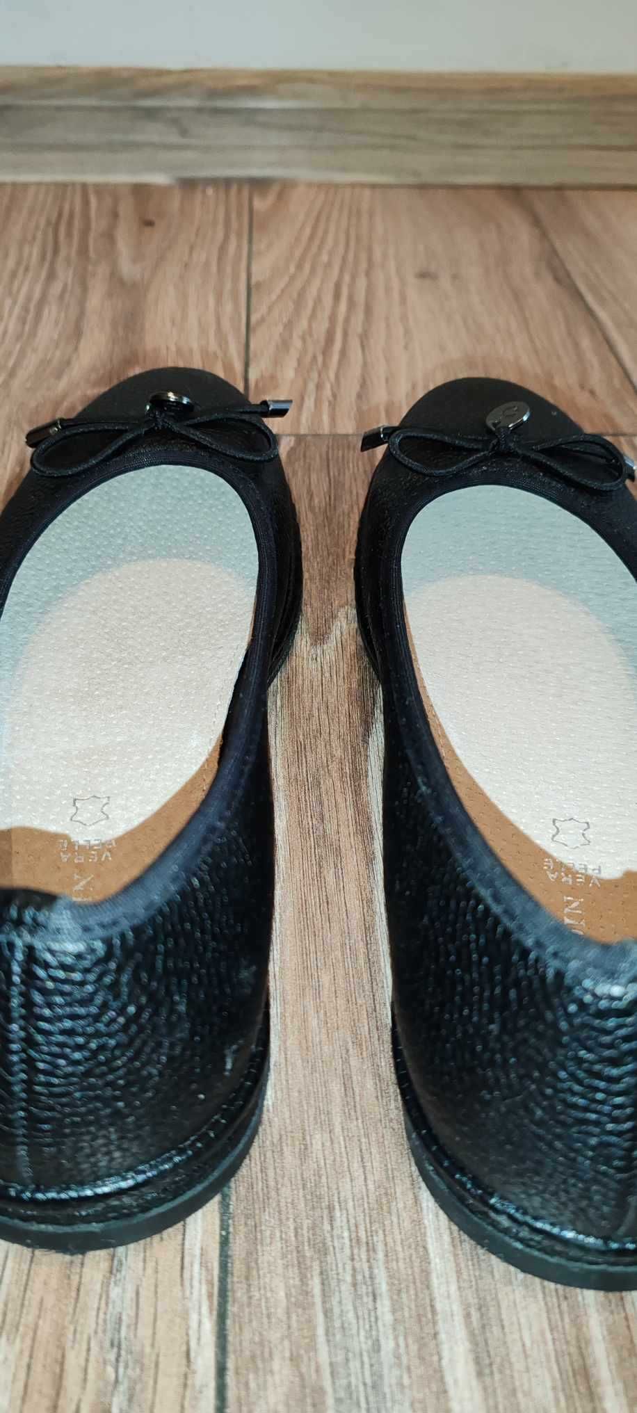 Czarne Baleriny ze Skórzaną Wkładką r.39 (wew. 26cm)