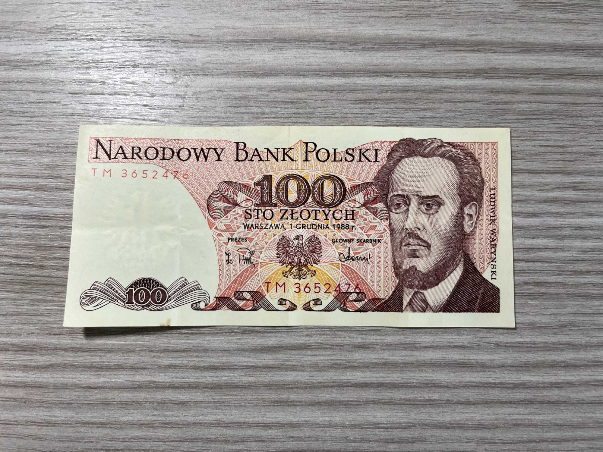 Banknot 100 zł Ludwik Warynski 1988r.