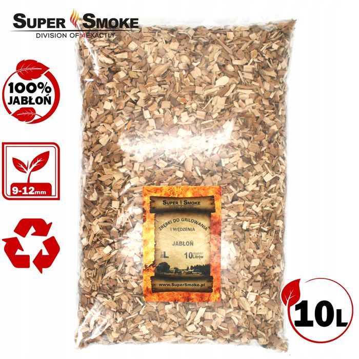 Zrębki Wędzarnicze Super Smoke JABŁOŃ KL-10 (9-12mm) Large 10 Litrów