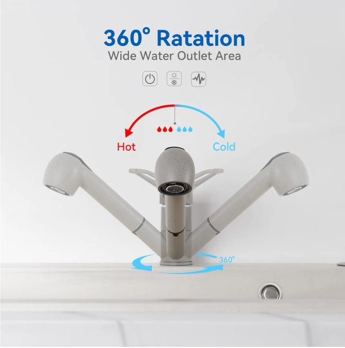 Wysuwany kran kuchenny, Auralum Bateria z wylewką granitowo-szary