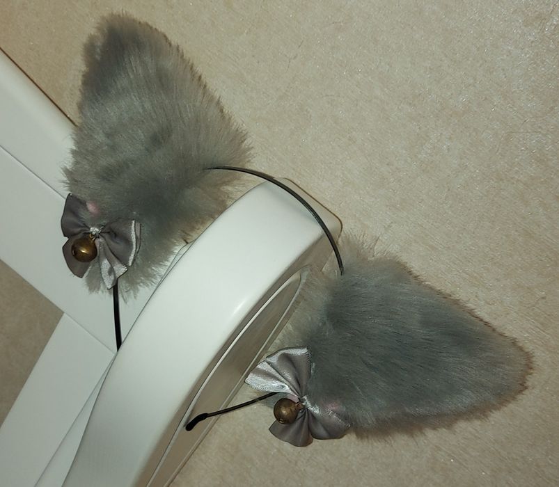 Ободок Котячі вушка сірі з дзвіночками