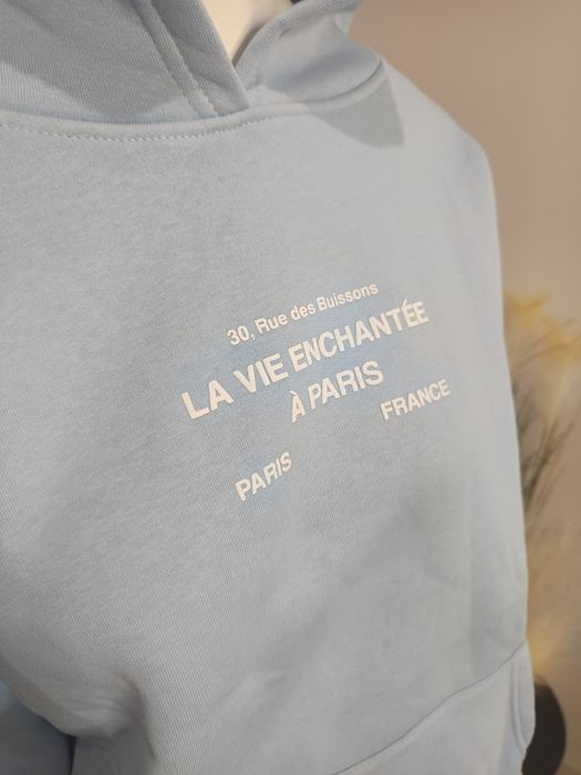 Baby blue bluza damska oversize z kapturem kieszeń kangurka