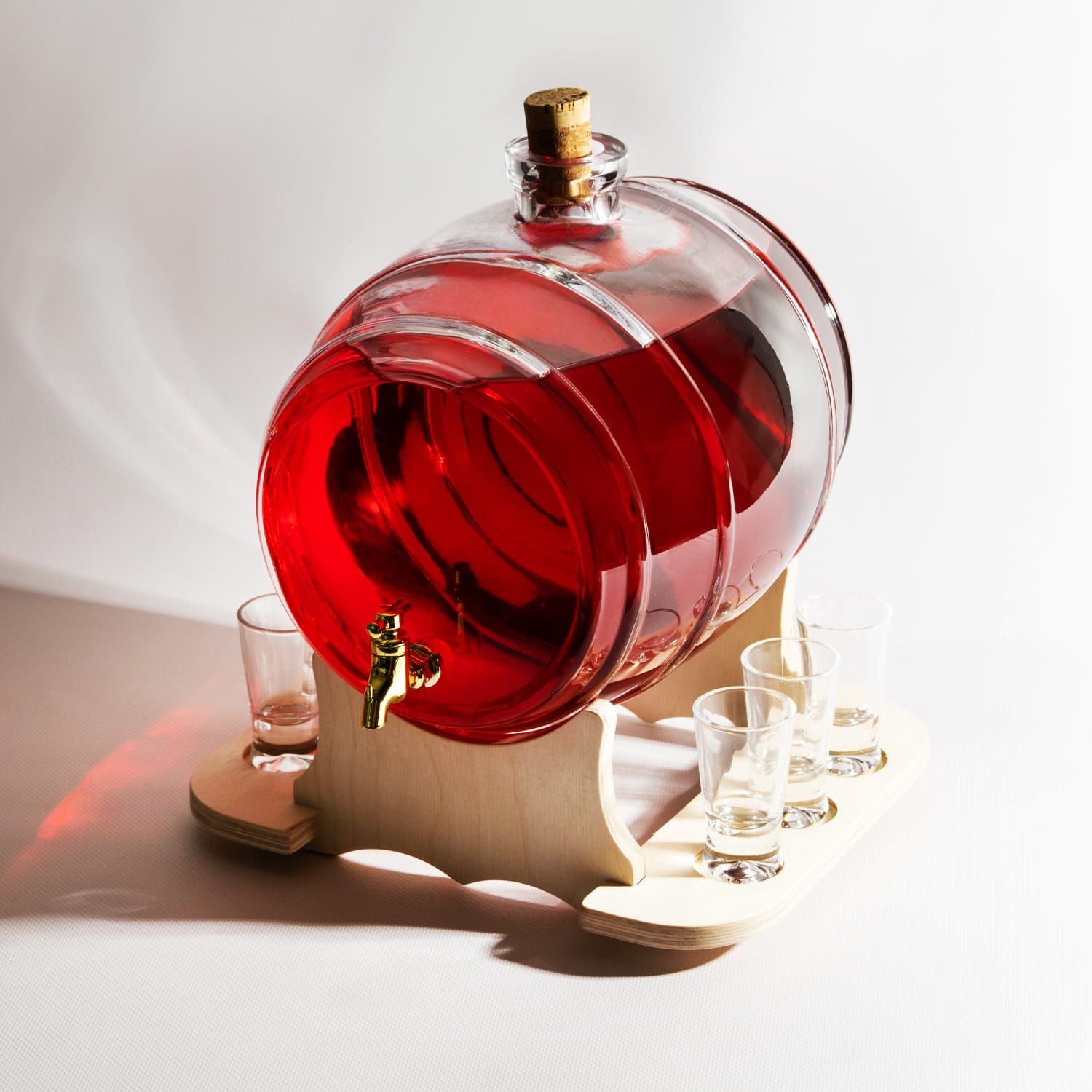 BECZKA szklana 5 L na bimber, whisky, alkohol + STOJAK + kieliszki