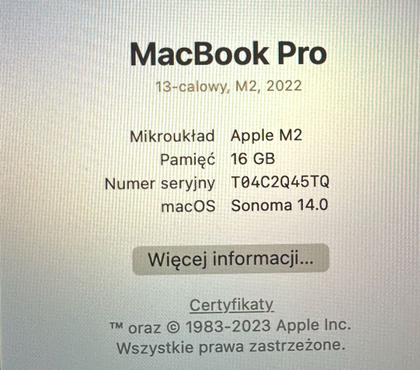 Wyjątkowy MacBook Pro13" M2 2022  16 GB RAM 10-rdzeniowy GPU Touch Bar