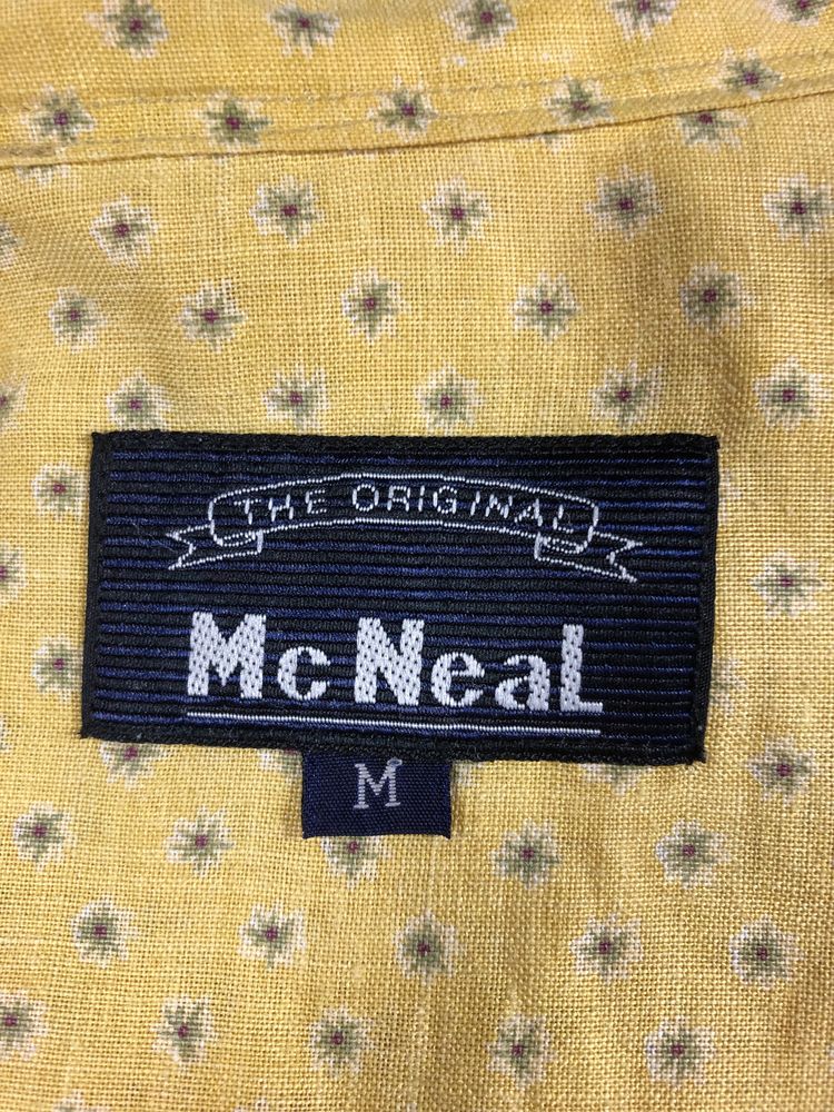 Żółta 100% lniana letnia koszula męska McNeal z krótkim rękawem print