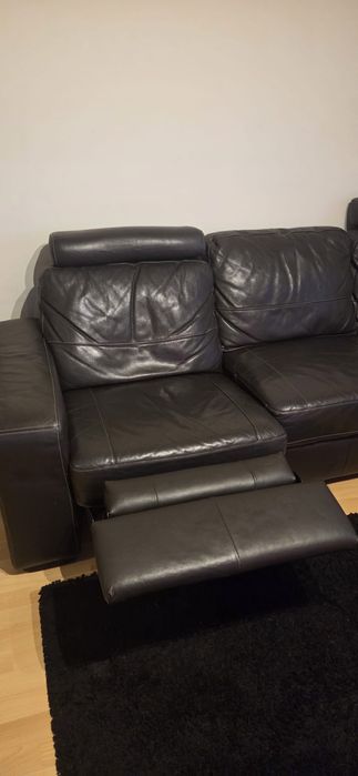 Sofá com chaise longue em pele genuína