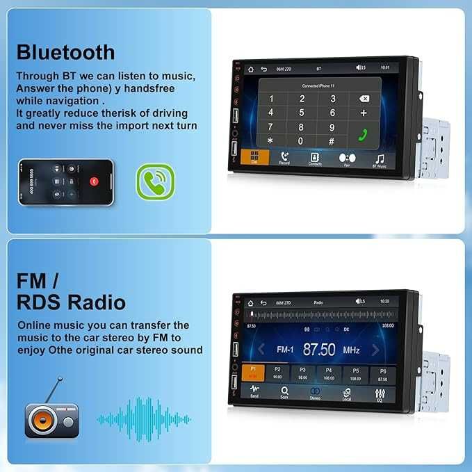 Radio samochodowe uniwersalne 1DIN Android Auto Bluetooth 7 cali ekran