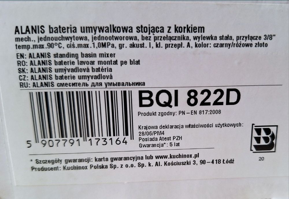Alians czarna bateria umywalkowa stojąca z korkiem do łazienki