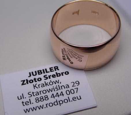 Szeroka złota obrączka różowe złoto R.16 9,5 mm.