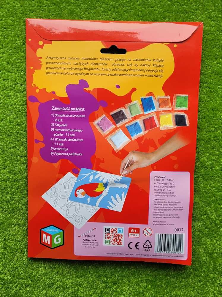 Piaskowe malowanki papuga i motyl obrazki piasek