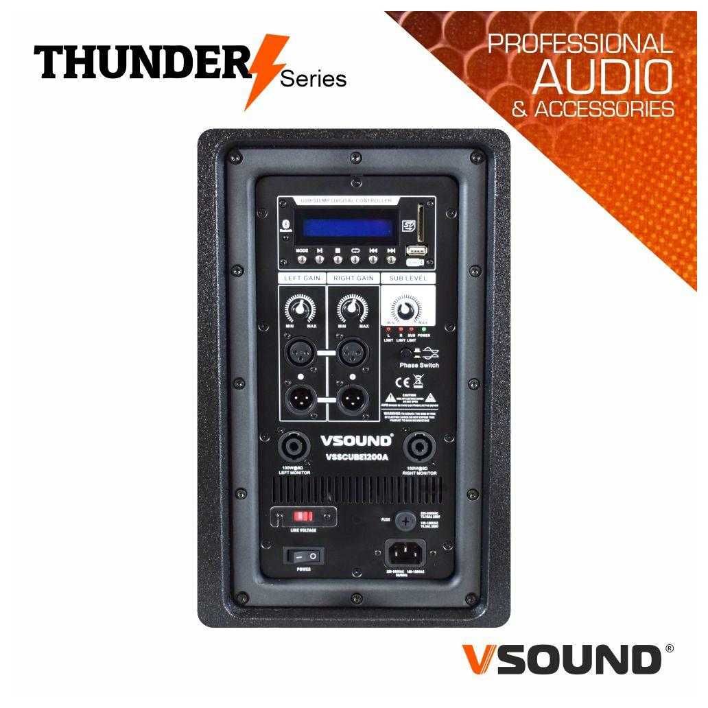 Sistema de Som Bi-Amplificado 12" USB/SD/BT 1200W VSOUND Thunder PRO
