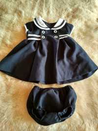Sukienka dla dziewczynki (szkolny mundurek) + ozdobne majteczki r. 68