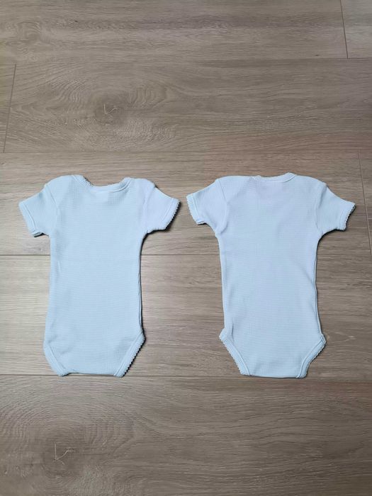 Body krótki rękaw x2 białe błękitne prążki 'Zoo' 60