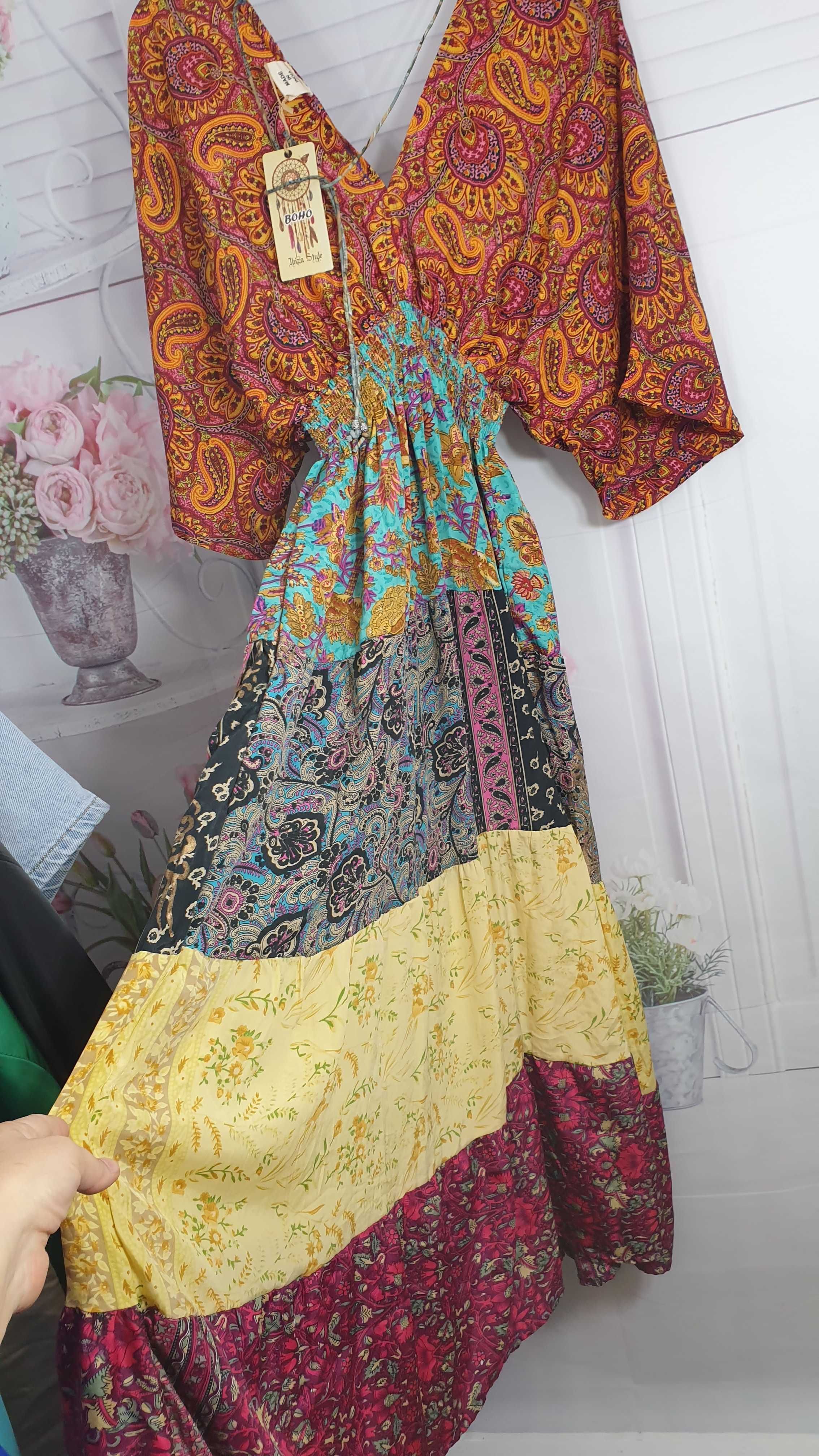 Super cena sukienka patchwork indyjska sm