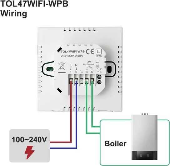 Programowalny Pokojowy Termostat WIFI Beok Alexa,TOL47WIFI-WPB (128b)