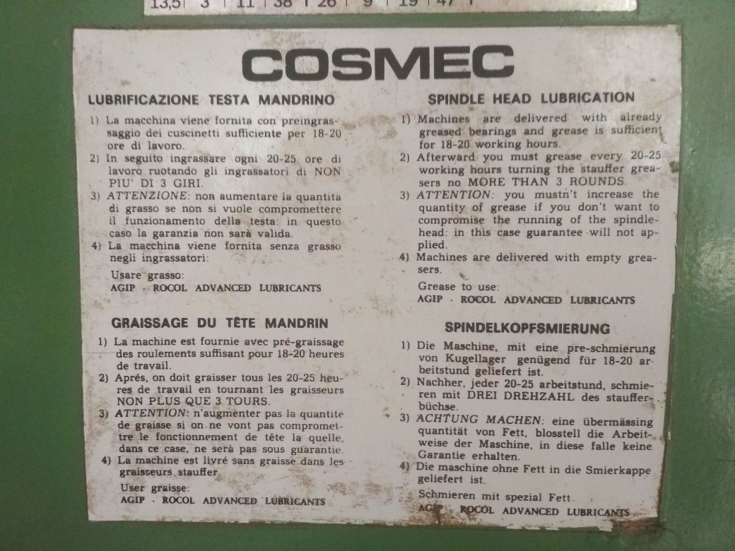 Frezarka górnowrzecionowa COSMEC