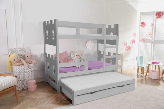 Łóżko dla 3 dzieci piętrowe ZAMEK TOLA - materace gratis