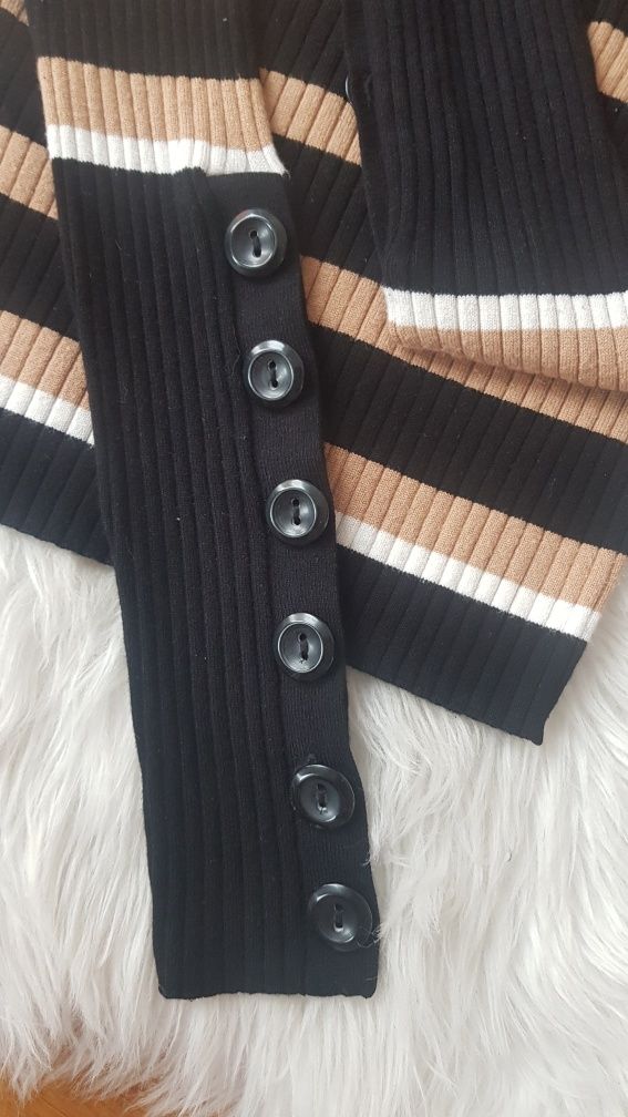 Krótki sweterek ZARA prążkowany w paski długi rękaw S 36 golf