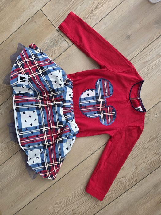 Spódnica bluzka koszula tiul krata czerwony granatowy biały 110 104