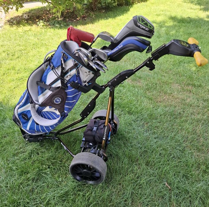 Zestaw golfowy, kije, torba,  wózek elektryczny