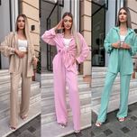 Женский костюм из эко льна штаны+рубашка 42-50 Жіночий легкий костюм