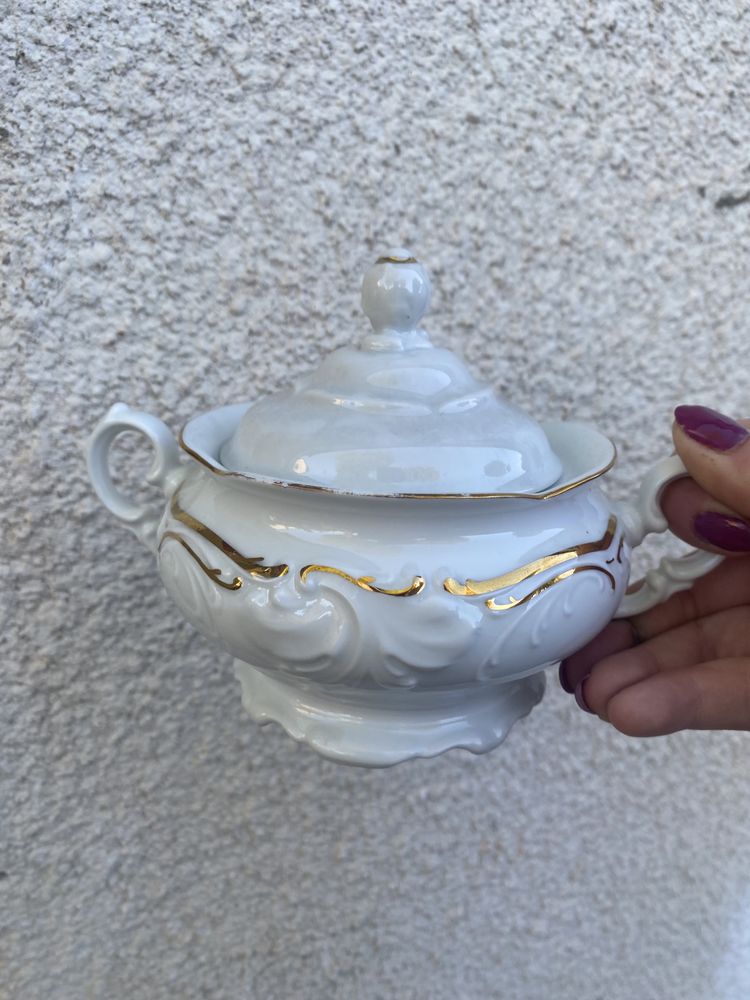 Serwis porcelana wawel Fryderyka biała ze złotym vintage retro prl