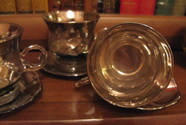 Сервиз серебристый чайно-кофейный, стекло, на 4 персоны