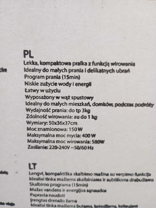 Nowa Pralko-wirówka turystyczna ADLER AD 8051 (wysyłka)