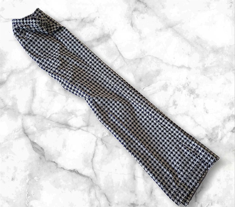 Spodnie leginsy w kratę pepitke PRL vintage dzwony rozciągliwe materia