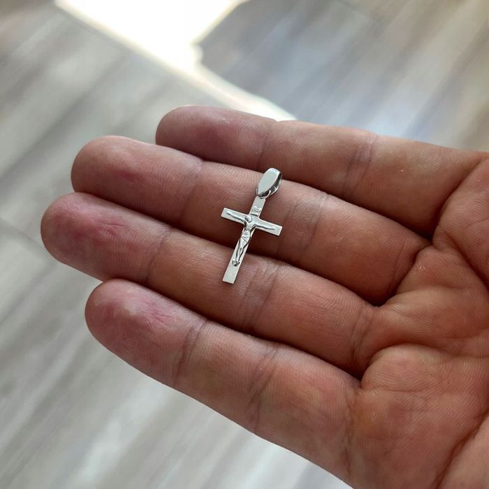 Piękny Srebrny Rodowany Krzyżyk Diamentowany 925 Na Chrzest Komunię Ro