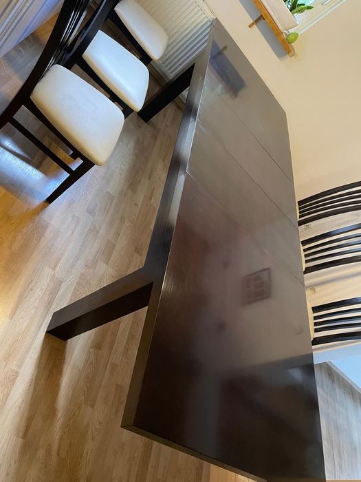 Stół rozsuwany + 6 krzeseł – komplet, kolor wenge, solidny i elegancki