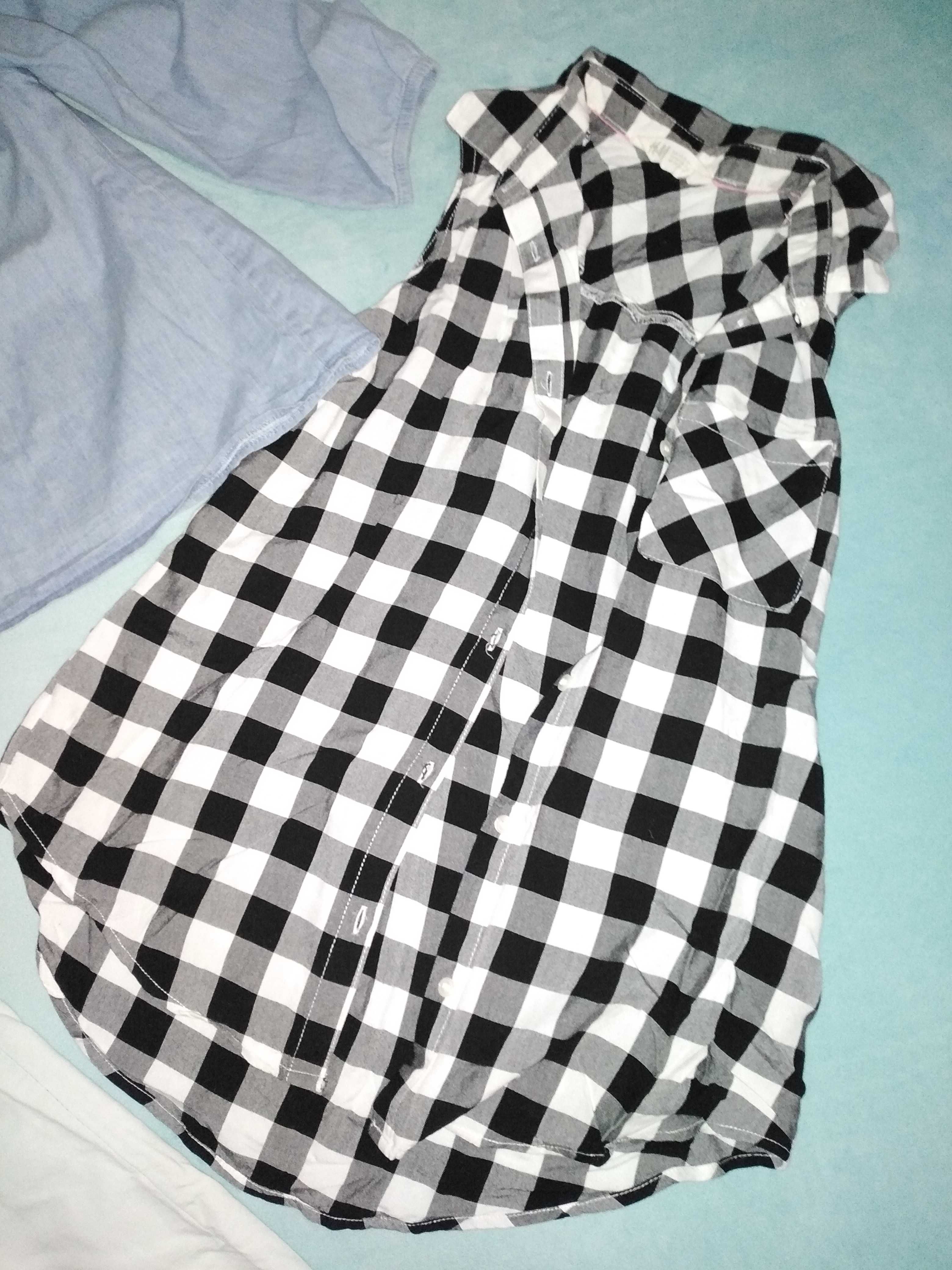 H&M 3x cudne koszule tuniki jeansowe krata bialo czarna XS S 34 36