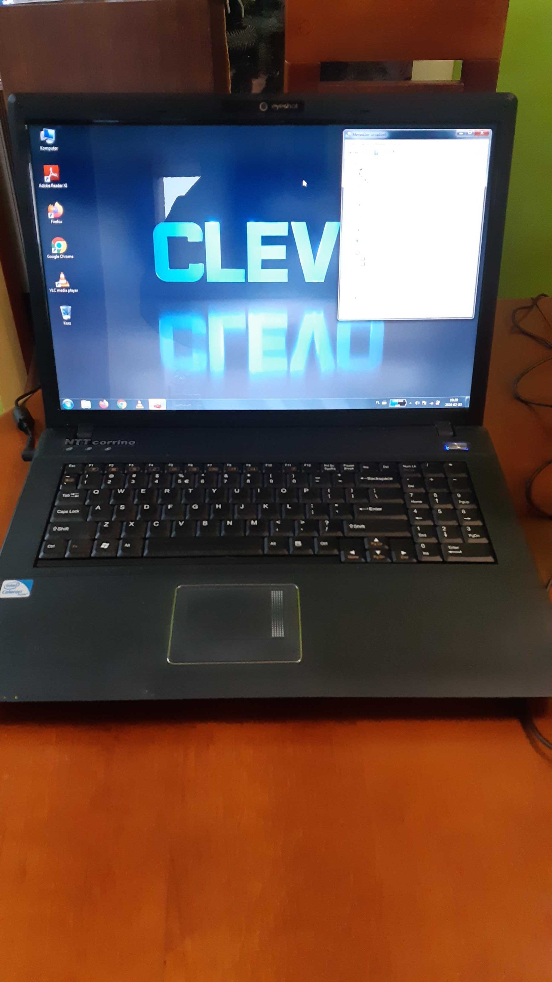 Duży 17" Clevo 2 rdzenie wifi kam win7 pro kpl