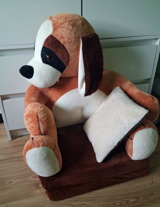 FOTEL DLA DZIECI ROZKŁADANY Fotelik Pluszowy pufa pies