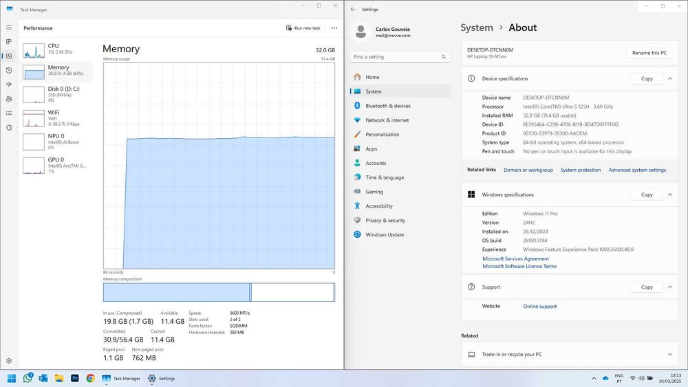 Ultrabook Portátil HP Intel Ultra 5 nova geração Intel 32GB RAM 1TB SS