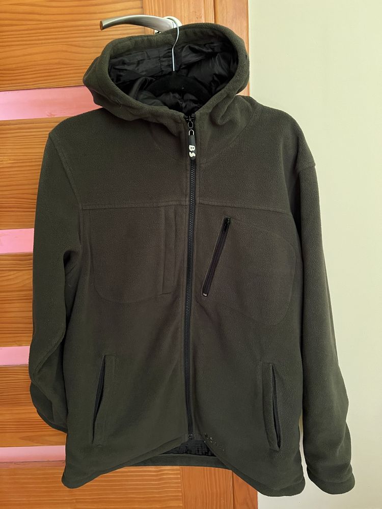 Флисовая теплая мужская кофта с капюшоном, хаки, размер XL, 50