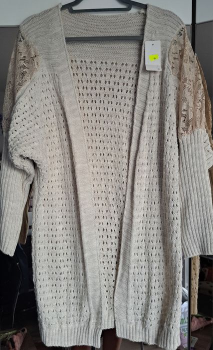 Nowy kardigan ażur koronkowy beż
