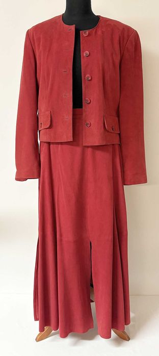 Komplet żakiet i spódnica skórzany miękki Alba Moda Millano R 38