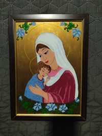 "Maria i Jezus"-przepiękny obraz malowany na szkle!