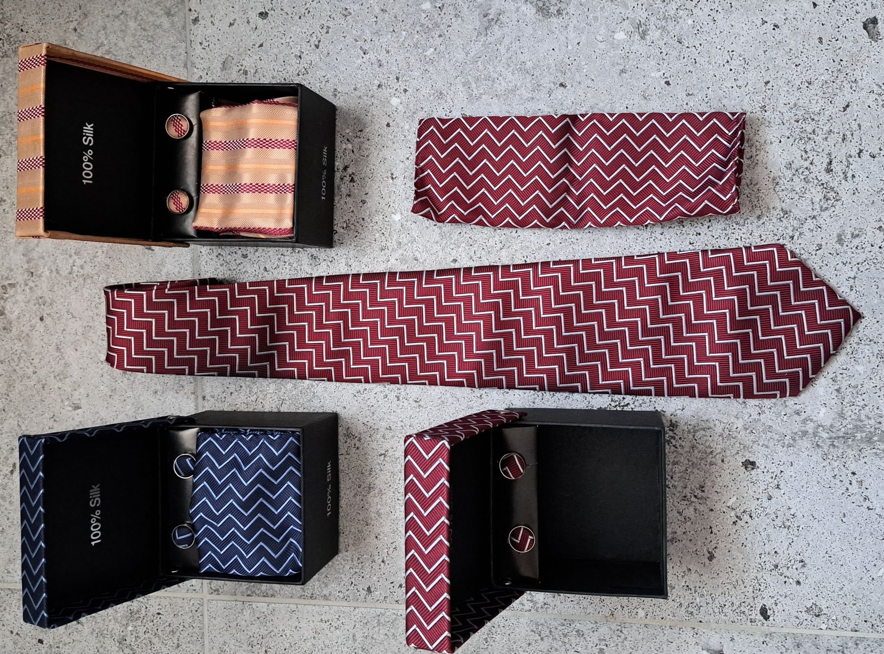 Krawat + spinki + paszetka 100% jedwab