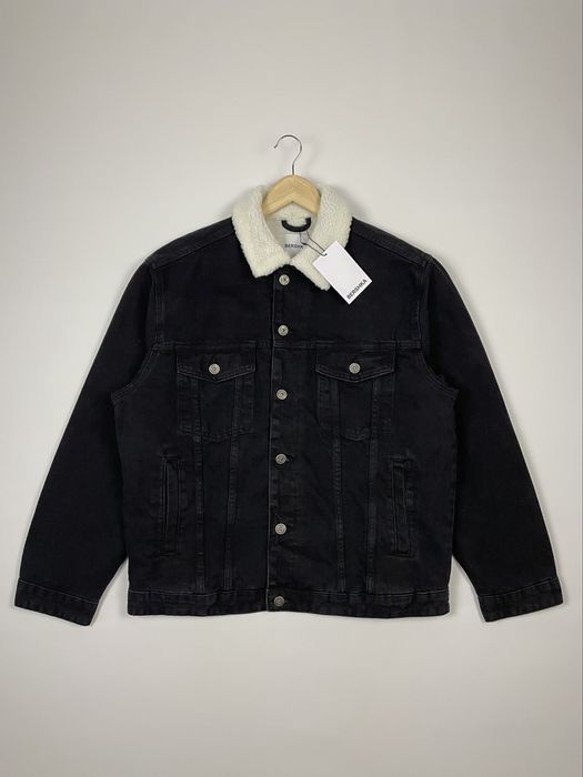 Джинсовка Bershka Denim Jacket (L) чорна з хутром чоловіча на осінь