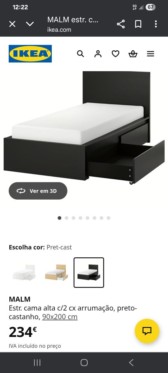 Cama corpo e meio Malm ikea com 2 gavetas