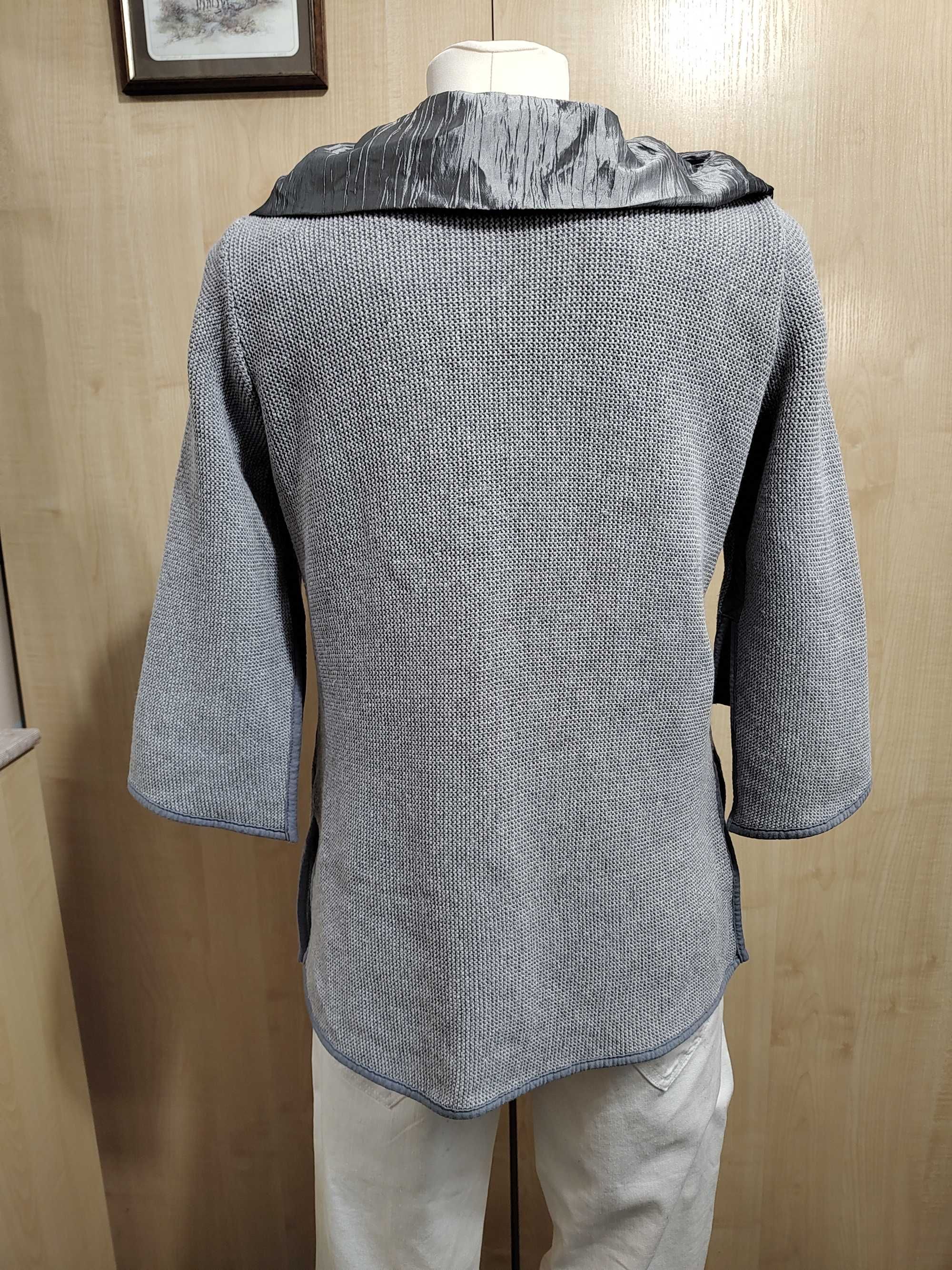 Elegancki asymetryczny awełniany kardigan sweter z ozdobnym kołnierzem